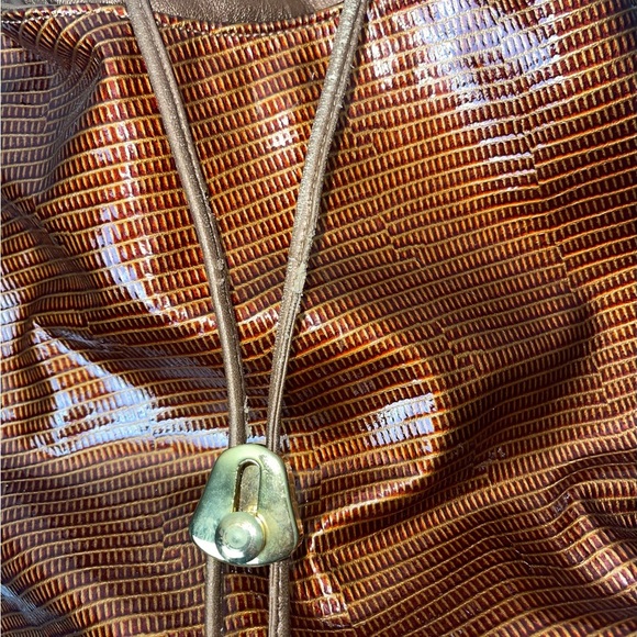 Leather Bucket Bag/Purse, Brown & Gold, Genuine Leather, Vintage - Picture 11 of 15